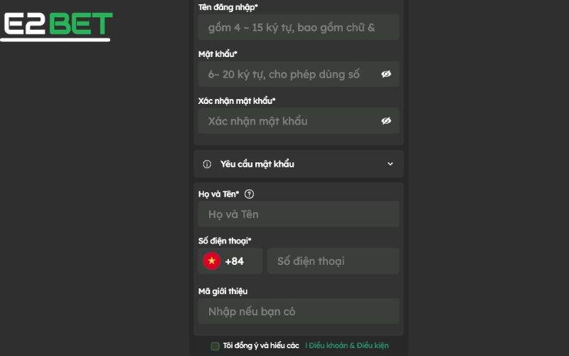 Giao diện đăng ký E2BET Giao diện đăng ký E2BET