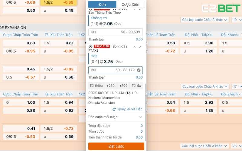 Hướng dẫn cách đặt cược bóng đá tại E2BET chi tiết