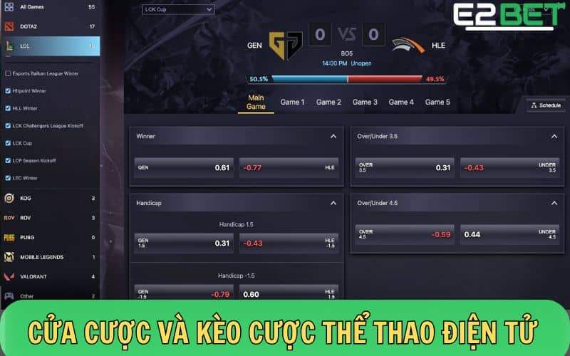 Một số cửa cược và kèo cược E-Sports phổ biến tại E2BET